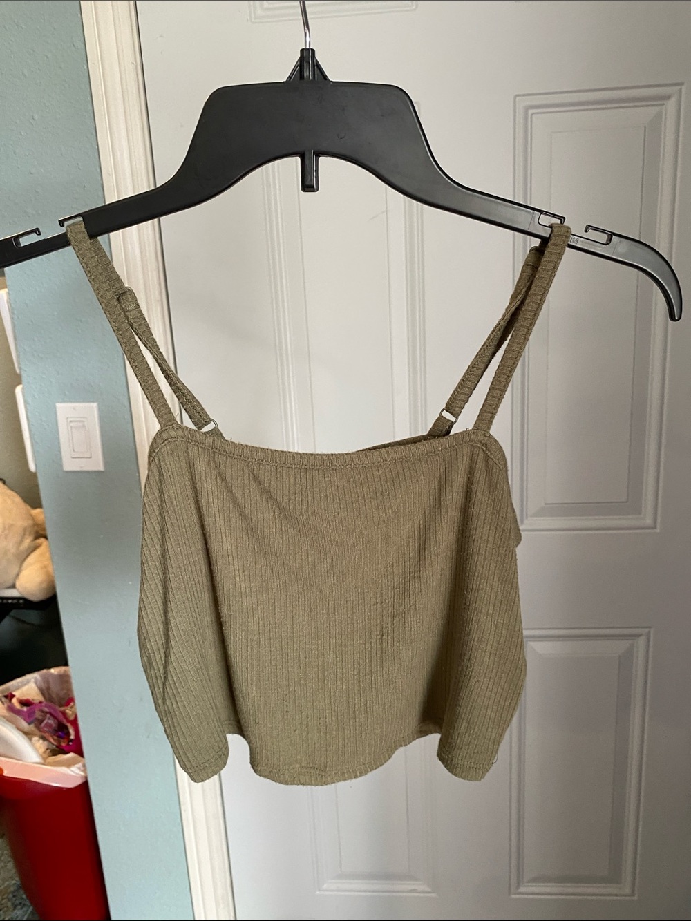 Olive Ribbed Double-Strap Cami Top